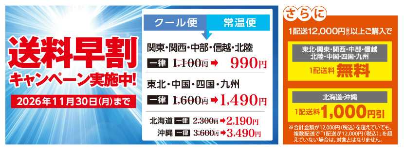 送料早割りキャンペーン実施中！11/30まで